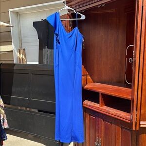 Elegant One-Shoulder Blue Dress